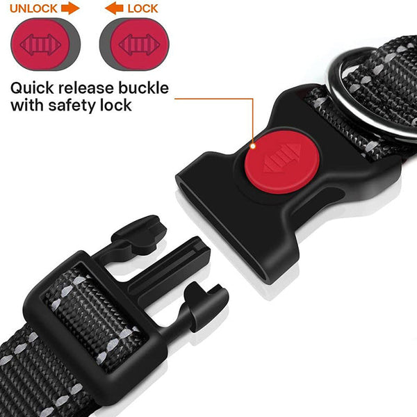 Black 5Pcs Tactical Reflective Dog Collar With Quick Release Safety Lock | Neoprene Padded Nylon Gps Tracker Pouch Compatible Dog Collars