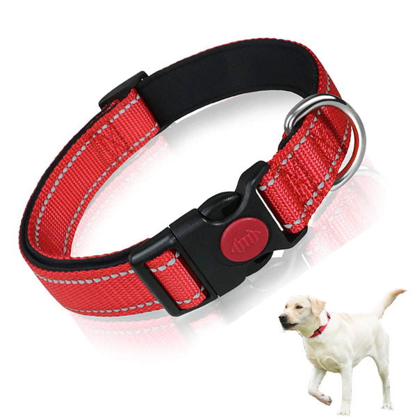 Red 5Pcs Tactical Reflective Dog Collar With Quick Release Safety Lock | Neoprene Padded Nylon Gps Tracker Pouch Compatible Dog Collars