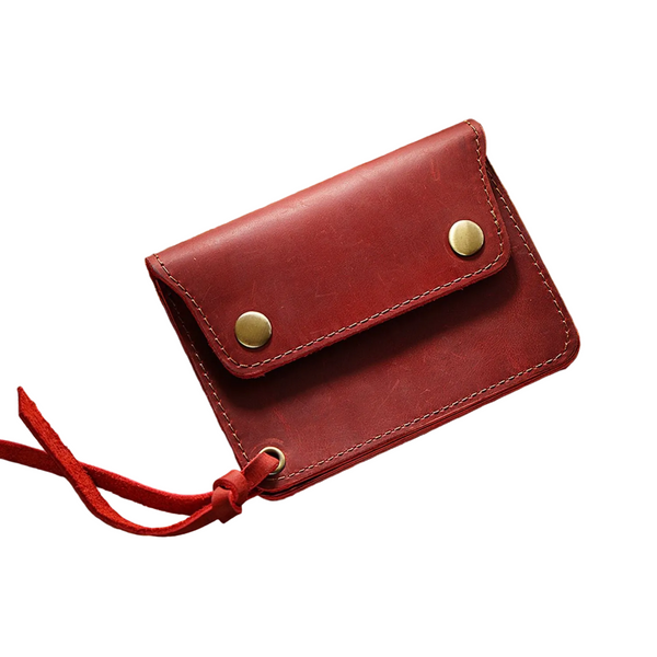 Handmade Crazy Horse Leather Wallet Vintage Coin Purse Zipper Card Holder With Strap Snap Closure Top Layer Cowhide 12Cm Wallets
