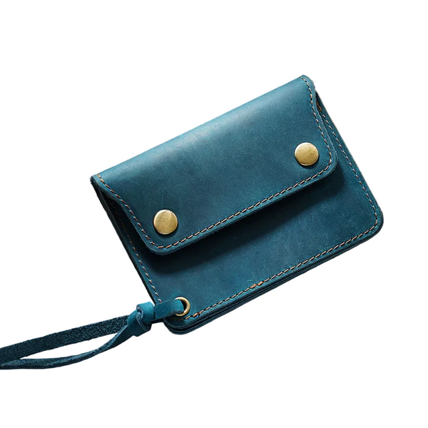 Handmade Crazy Horse Leather Wallet Vintage Coin Purse Zipper Card Holder With Strap Snap Closure Top Layer Cowhide 12Cm Wallets