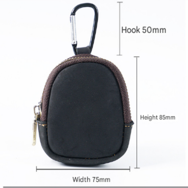 Wine Red Genuine Crazy Horse Leather Mini Coin Purse Zipper Shell Pouch Small Earphone Case Key Holder With Carabiner Clip 8.5Cm For Travel Key Holder