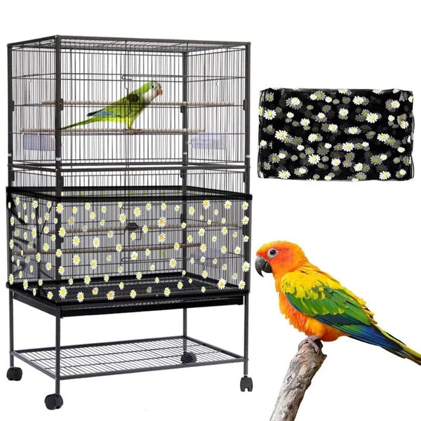 S Black Flower Height 17 Circumference 110 Large Bird Cage Seed Catcher Net Cover Adjustable Mesh Guard Splash Proof Dust For Indoor Outdoor Cages Bir