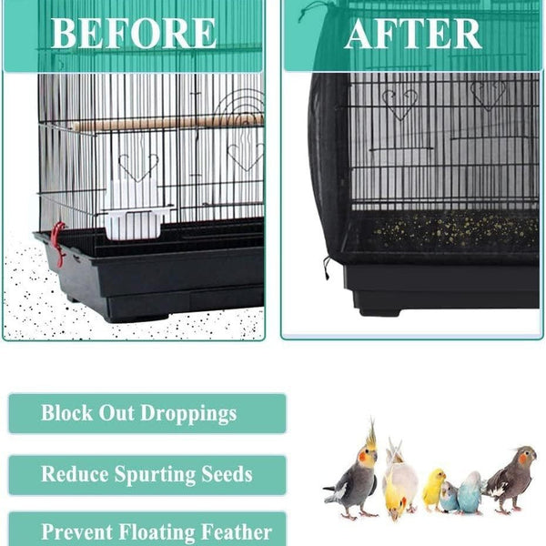 S Black Flower Height 17 Circumference 110 Large Bird Cage Seed Catcher Net Cover Adjustable Mesh Guard Splash Proof Dust For Indoor Outdoor Cages Bir