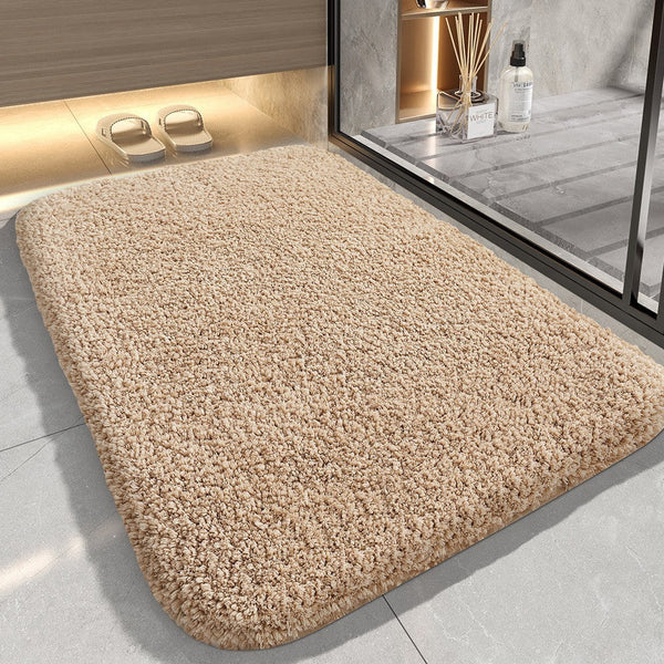 Khaki Luxury 3.5Cm Shag Bath Mat | Silver Ion Antibacterial Technology Quick Dry Non Slip Tpr Bathroom Rug Bath Mats Rugs & Toilet Covers