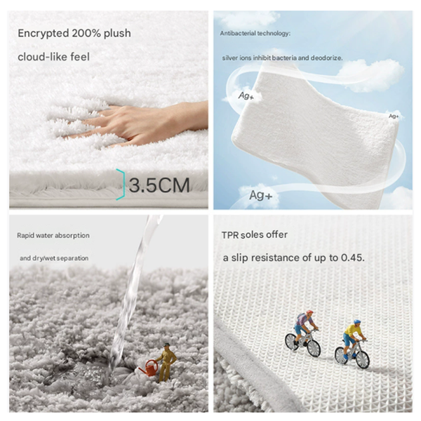 Khaki Luxury 3.5Cm Shag Bath Mat | Silver Ion Antibacterial Technology Quick Dry Non Slip Tpr Bathroom Rug Bath Mats Rugs & Toilet Covers
