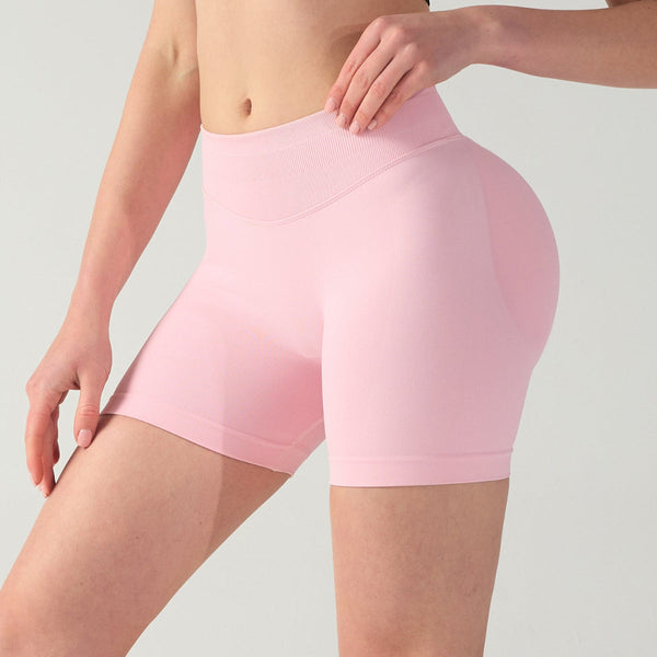 L Wine Red High Elastic Hip Yoga Seamless Mid Intensity Pilates Workout Shorts
