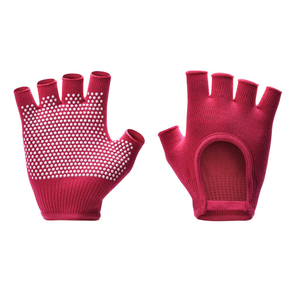 Rose Red 2 Pack Women's Non Slip Yoga Gloves Open Back Half Finger Cotton Stretchy Grip For Aerial Pilates And Fitness Gloves & Mittens