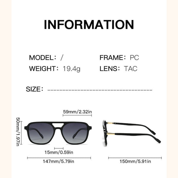 Beige Retro Double Bridge Square Frame Polarized Driving Protection Eyewear Sunglasses