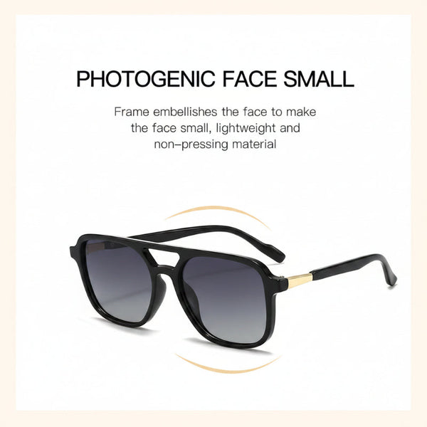 Beige Retro Double Bridge Square Frame Polarized Driving Protection Eyewear Sunglasses