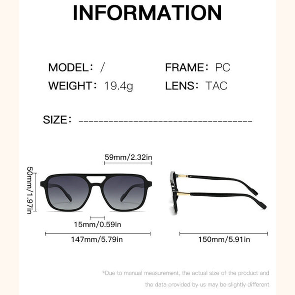 Amber Hued Tea Retro Double Bridge Square Frame Polarized Driving Protection Eyewear Sunglasses