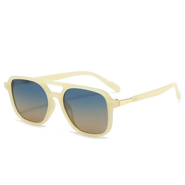 Jelly Yellow Retro Double Bridge Square Frame Polarized Driving Protection Eyewear Sunglasses