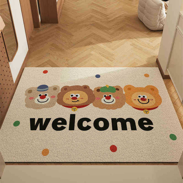 Set Of 2 Healing Bear Cartoon Pvc Coil Entrance Mats Non Slip Dirt Trapping Door 50X80cm Door Mats & Floor Mats