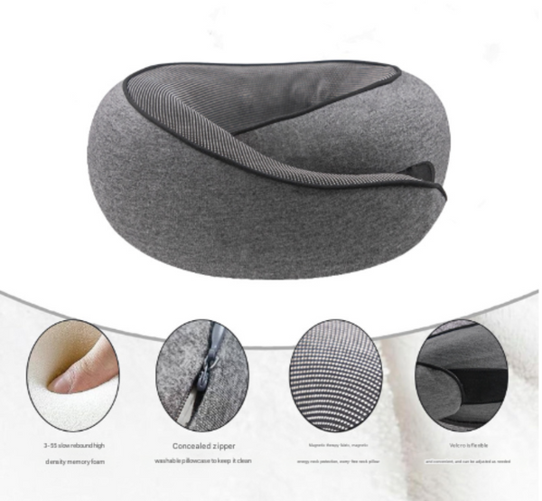 Black Ergonomic Memory Foam Travel Neck Pillow U Shaped Support For Naps & Journeys Pillows