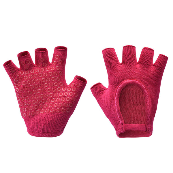 Rose Red 2 Pack Women's Non Slip Yoga Gloves Open Back Half Finger Cotton Stretchy Grip For Aerial Pilates And Fitness Gloves & Mittens
