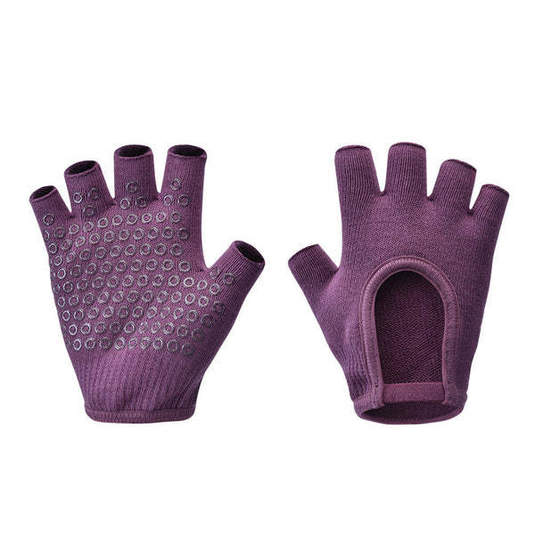 Purple 2 Pack Women's Non Slip Yoga Gloves Open Back Half Finger Cotton Stretchy Grip For Aerial Pilates And Fitness Gloves & Mittens