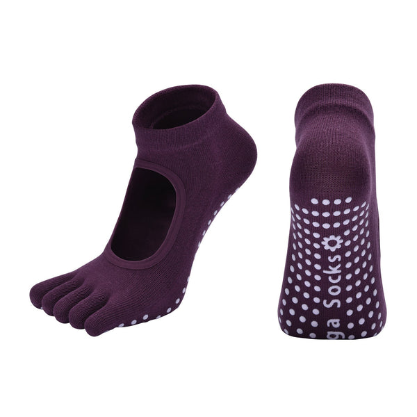 Purple 3 Pack Women's Non Slip Five Finger Yoga Socks Open Back Combed Cotton Pilates & Fitness Grip For Professional Exercise Gloves & Mittens