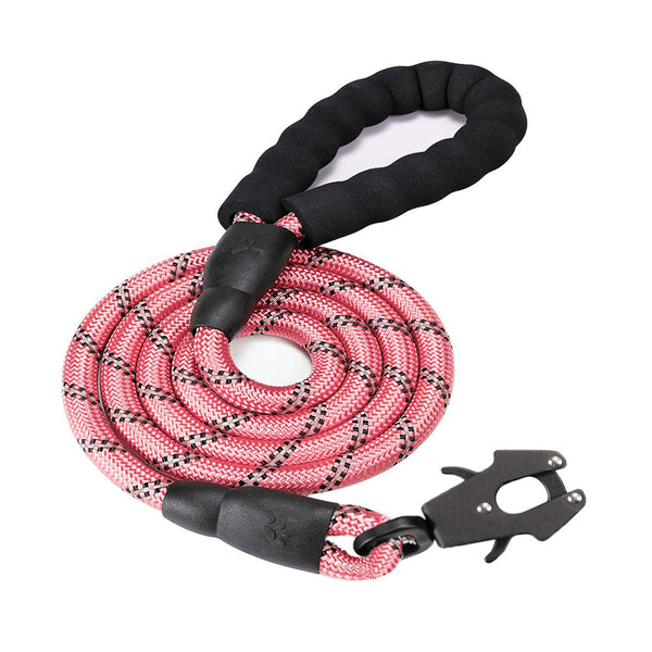 Pink High Strength Nylon Rope Dog Leash | 1.5M Heavy Duty Lead With Anodized Frog Clip Padded Comfort Handle For Training Leads & Head Collars