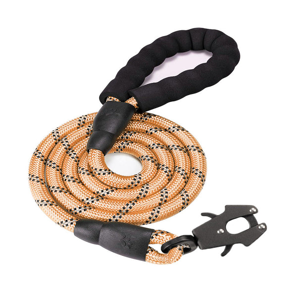 Orange High Strength Nylon Rope Dog Leash | 1.5M Heavy Duty Lead With Anodized Frog Clip Padded Comfort Handle For Training Leads & Head Collars