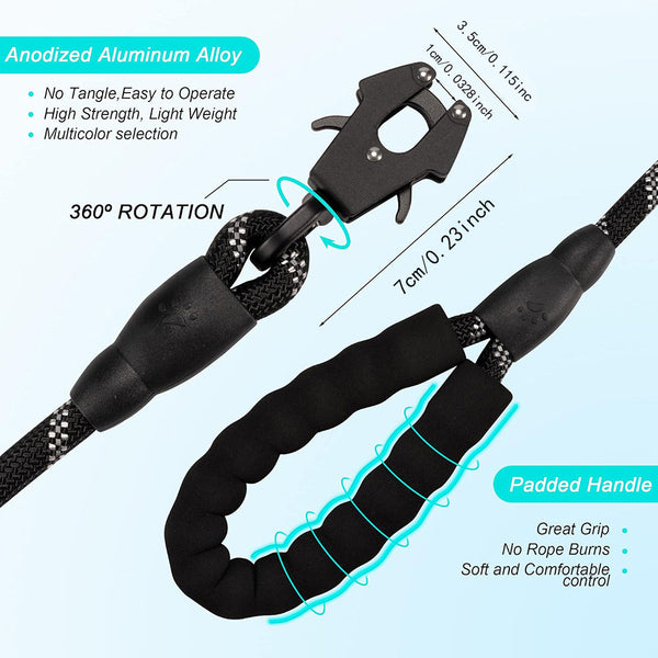 Orange High Strength Nylon Rope Dog Leash | 1.5M Heavy Duty Lead With Anodized Frog Clip Padded Comfort Handle For Training Leads & Head Collars