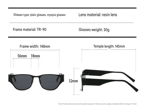 Black Frame Sheet Retro Cat Eye Metal For Women Uv Protection Stylish Streetwear Shades Sunglasses