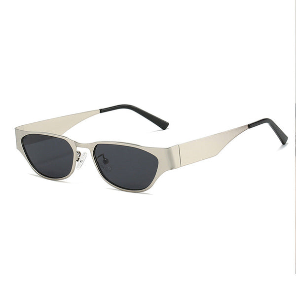 Silver Frame Black Sheet Retro Cat Eye Metal For Women Uv Protection Stylish Streetwear Shades Sunglasses