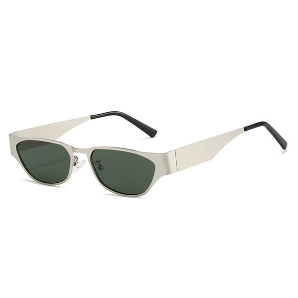 Silver Frame Green Sheet Retro Cat Eye Metal For Women Uv Protection Stylish Streetwear Shades Sunglasses