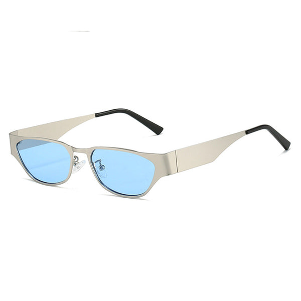 Silver Frame Blue Sheet Retro Cat Eye Metal For Women Uv Protection Stylish Streetwear Shades Sunglasses