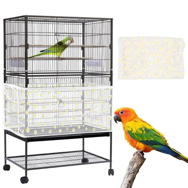 S White Height 17 Circumference 110 Large Bird Cage Seed Catcher Net Cover Adjustable Mesh Guard Splash Proof Dust For Indoor Outdoor Cages Bird Cages