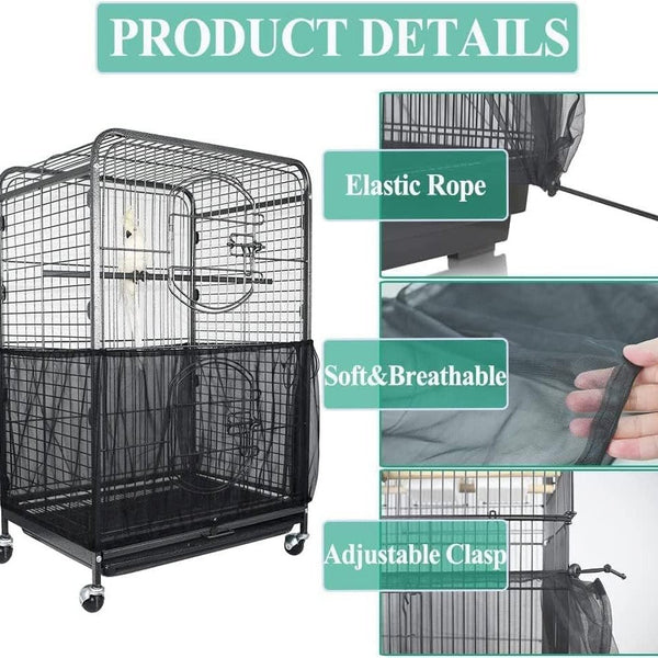 S White Height 17 Circumference 110 Large Bird Cage Seed Catcher Net Cover Adjustable Mesh Guard Splash Proof Dust For Indoor Outdoor Cages Bird Cages