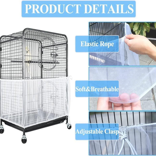 S White Height 17 Circumference 110 Large Bird Cage Seed Catcher Net Cover Adjustable Mesh Guard Splash Proof Dust For Indoor Outdoor Cages Bird Cages