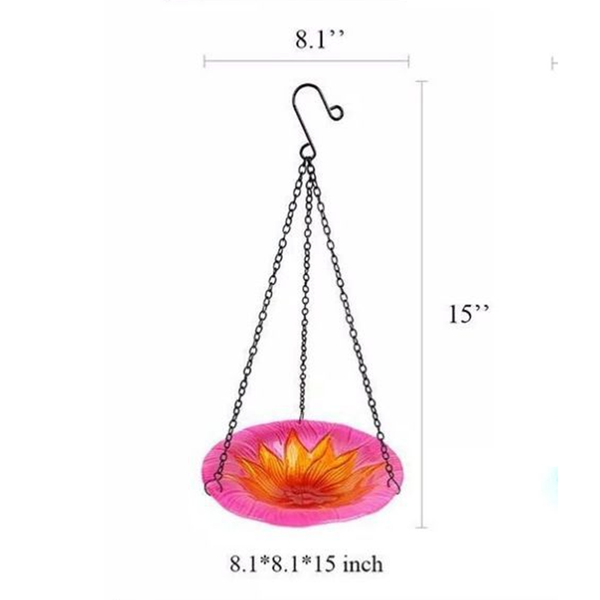 Red Decorative Hanging Glass Flower Bird Bath 8.1 Inch Vibrant Outdoor Garden Accent Bird Baths