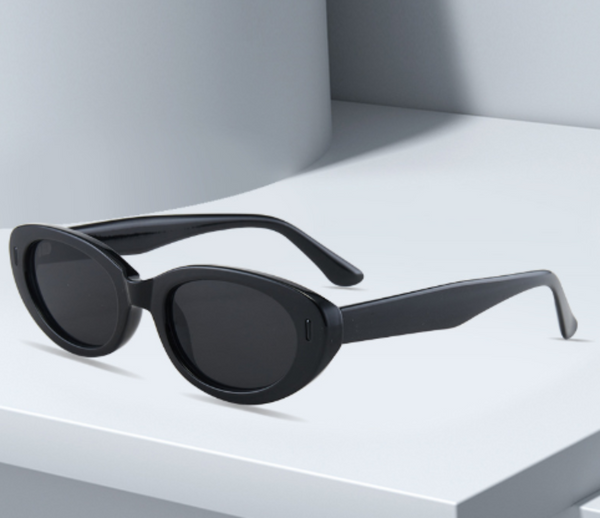 2Pcs Black Grey Retro Oval Cat Eye Chic Influencer Style Shades Sunglasses