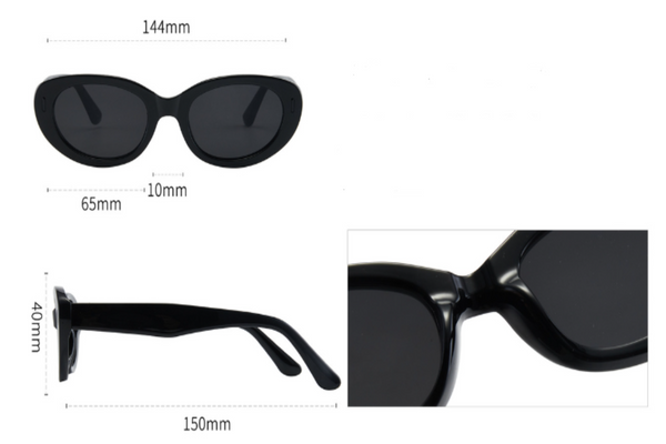 2Pcs Black Grey Retro Oval Cat Eye Chic Influencer Style Shades Sunglasses