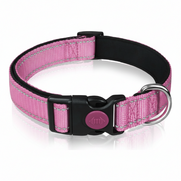 Pink 5Pcs Tactical Reflective Dog Collar With Quick Release Safety Lock | Neoprene Padded Nylon Gps Tracker Pouch Compatible Dog Collars