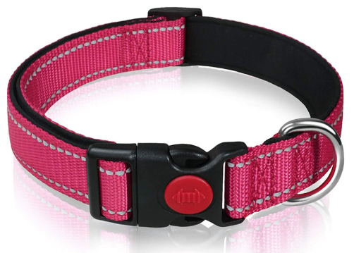 Rose Red 5Pcs Tactical Reflective Dog Collar With Quick Release Safety Lock | Neoprene Padded Nylon Gps Tracker Pouch Compatible Dog Collars