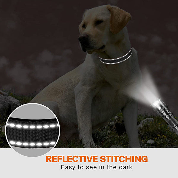 Rose Red 5Pcs Tactical Reflective Dog Collar With Quick Release Safety Lock | Neoprene Padded Nylon Gps Tracker Pouch Compatible Dog Collars