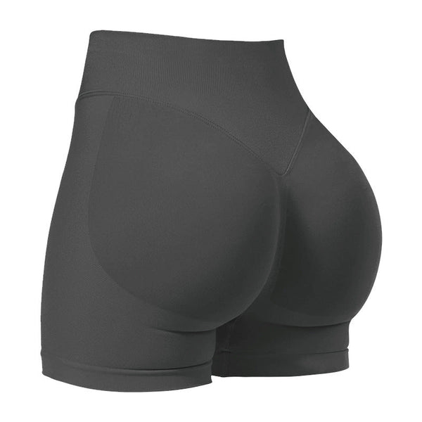 S Grey High Elastic Hip Yoga Shorts Seamless Mid Intensity Pilates Workout Activewear Shorts