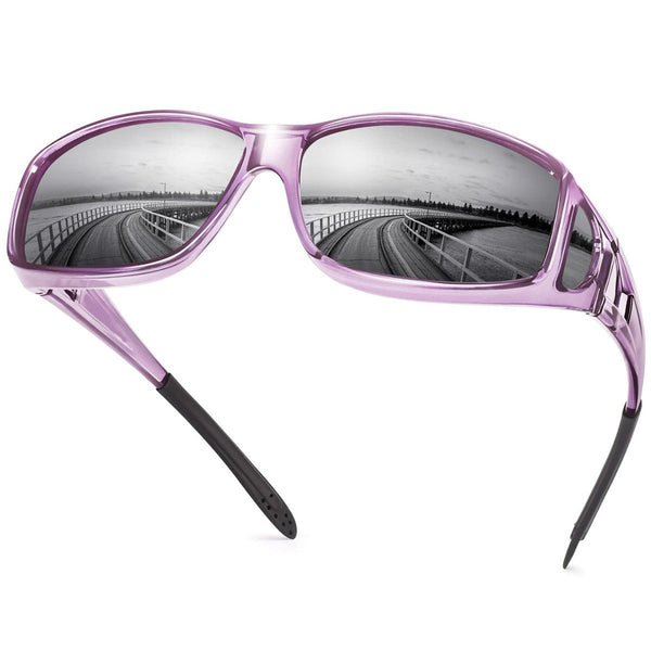 Purple 2Pcs Mens Polarized Fitover Wrap Around Driving Glasses Wear Over Prescription Eyewear Dust And Wind Protection Sunglasses