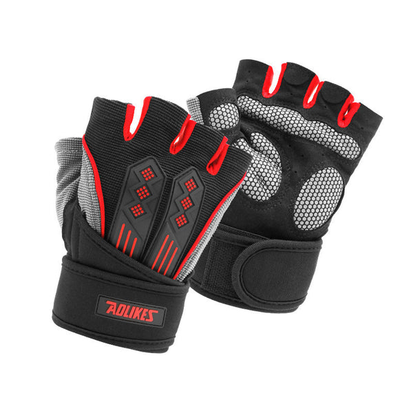 L Red Fingerless Workout Gloves With Wrist Support Non Slip Breathable Gym For Weightlifting And Cycling Gloves Straps & Hooks