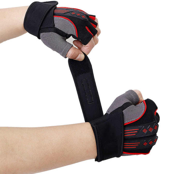 L Red Fingerless Workout Gloves With Wrist Support Non Slip Breathable Gym For Weightlifting And Cycling Gloves Straps & Hooks