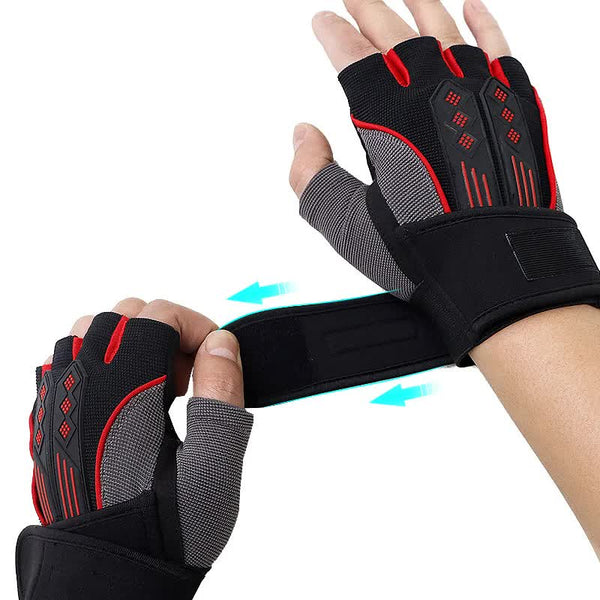 L Red Fingerless Workout Gloves With Wrist Support Non Slip Breathable Gym For Weightlifting And Cycling Gloves Straps & Hooks