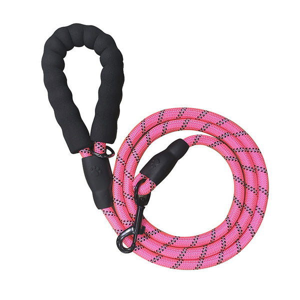 Pink 1.5M Heavy Duty Reflective Dog Leash | Soft Padded Handle Thickened 1.3Cm Climbing Rope Lead For Medium To Large Dogs Leads & Head Collars