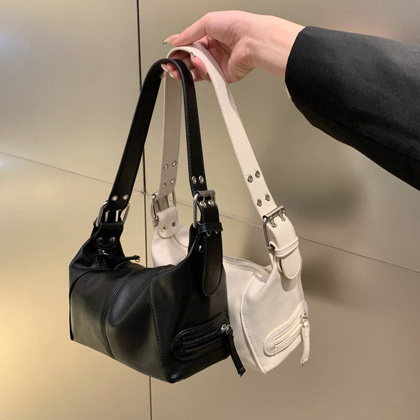 White Pu Leather Zippered Shoulder Bag Retro European Style Crossbody And Handheld Women's Bags & Handbags