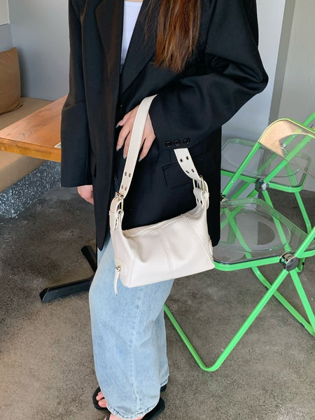 White Pu Leather Zippered Shoulder Bag Retro European Style Crossbody And Handheld Women's Bags & Handbags