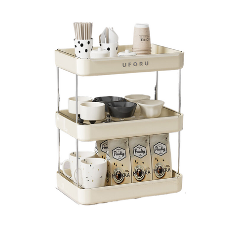 Elosung Storage Rack With Drain Tray Three Layer Cream White Racks & Holders