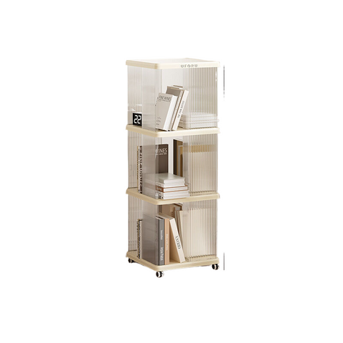 Elosung Square Three Layer Bookshelf With Swivel Wheels For Storage Bookshelves