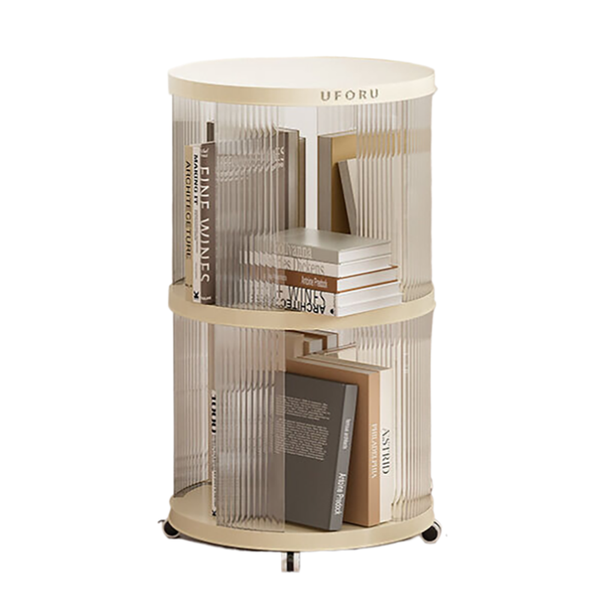 Elosung Circular Storage Bookshelf With Swivel Wheels 2 Layers Bookshelves