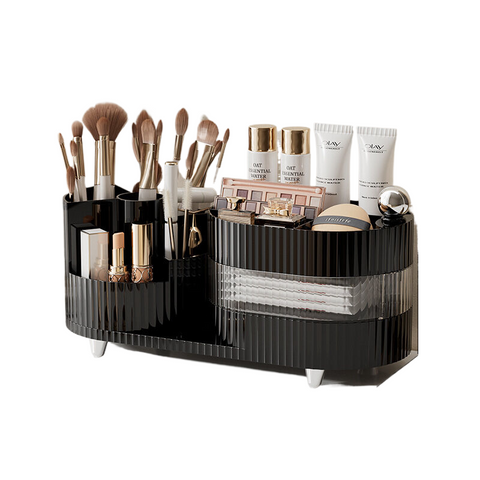 Elosung Rotating Cosmetics Storage Box With Three Layers Of Milk Black Color Makeup Bags & Cases