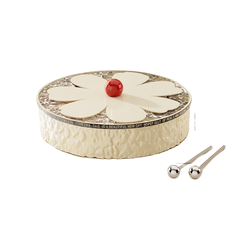 Elosung Flower Shaped Grid With Lid Dried Fruit Box One Layer Of Cream White Food Storage Containers