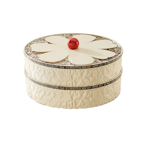 Elosung Flower Shaped Grid With Lid Dried Fruit Box Two Layer Cream White Food Storage Containers